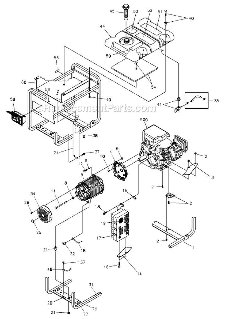 Main Unit Diagram and Parts List for 030468  Briggs and Stratton Generator